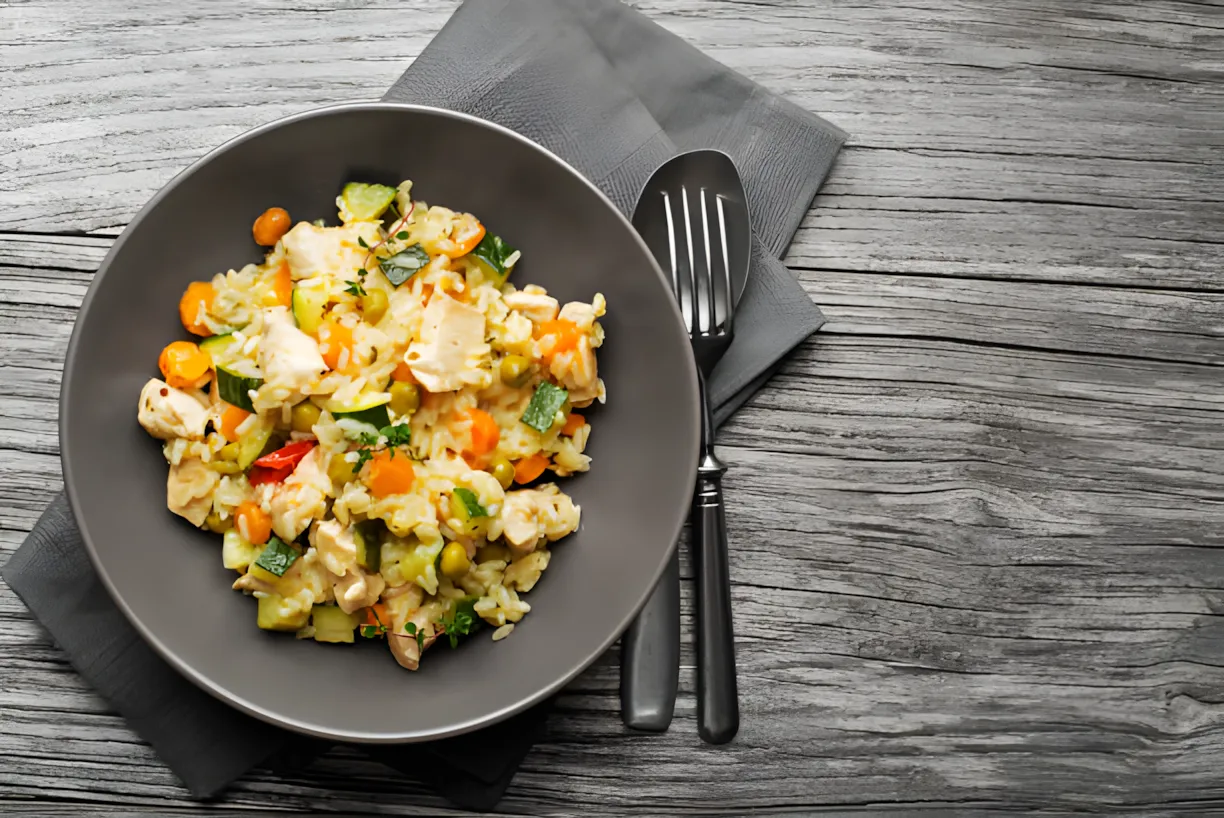 Risotto con pollo e verdure