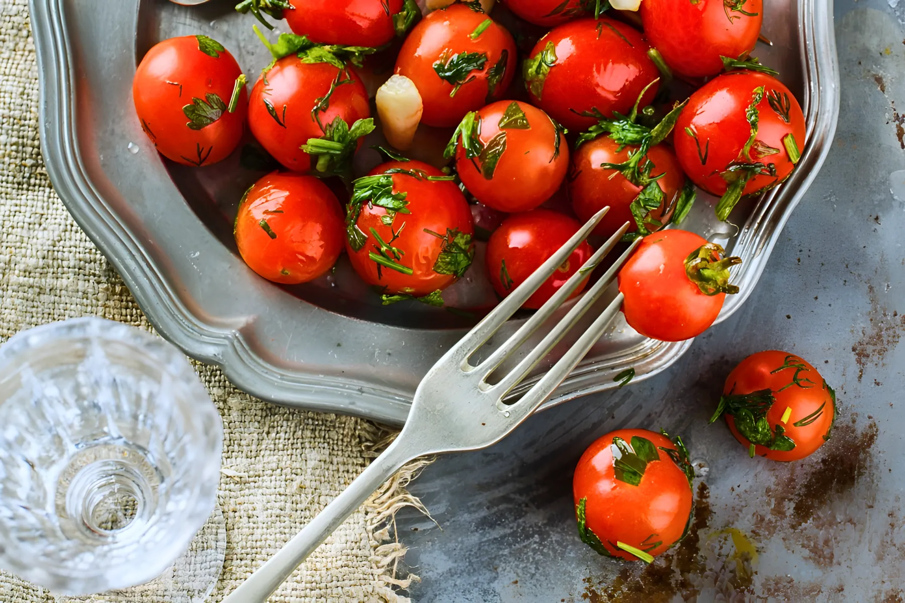 Ti dirò come cucinare velocemente e facilmente i pomodori leggermente salati con aglio ed erbe aromatiche. Risulterà delizioso anche per i principianti